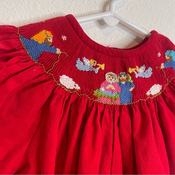 vive la fete red cordurory nativity smocked dress - Picture 2 of 4
